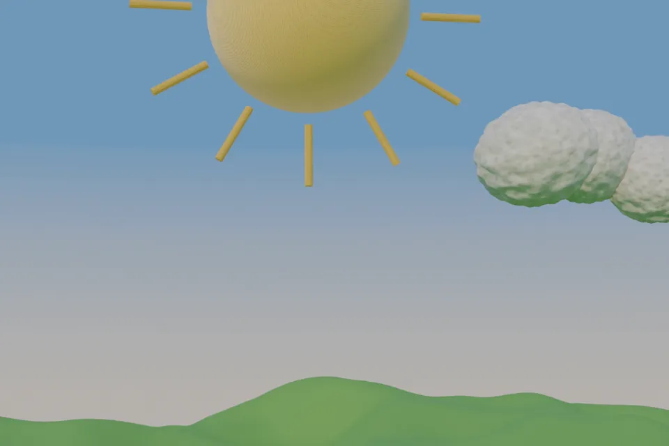 Un soleil en laine jaune et des nuages en coton dans le ciel bleu